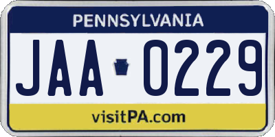 PA license plate JAA0229