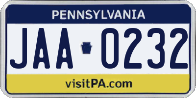 PA license plate JAA0232