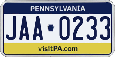 PA license plate JAA0233