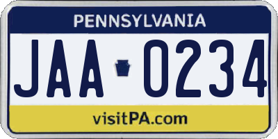 PA license plate JAA0234