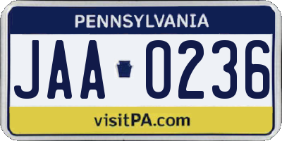 PA license plate JAA0236