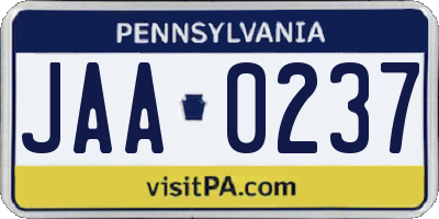 PA license plate JAA0237