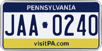 PA license plate JAA0240