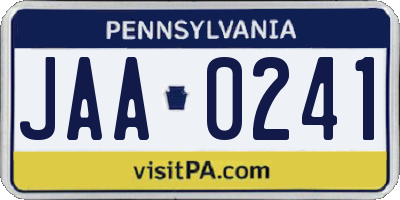 PA license plate JAA0241