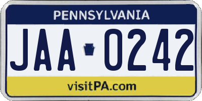 PA license plate JAA0242