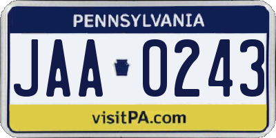 PA license plate JAA0243