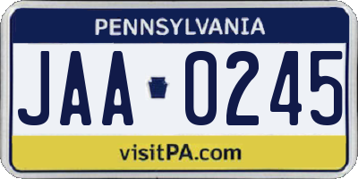 PA license plate JAA0245