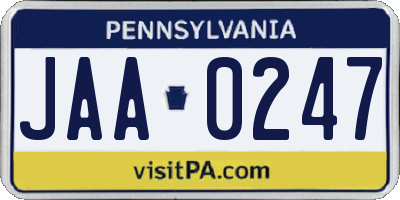 PA license plate JAA0247