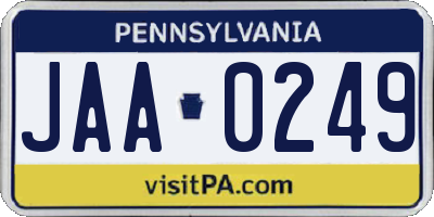 PA license plate JAA0249