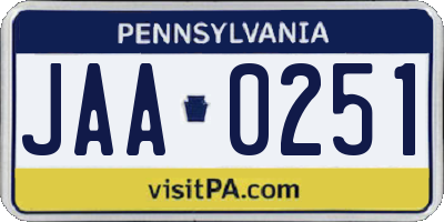 PA license plate JAA0251