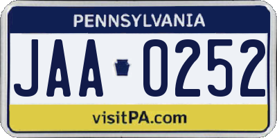 PA license plate JAA0252