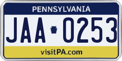 PA license plate JAA0253