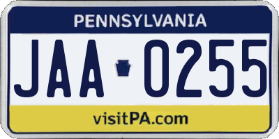 PA license plate JAA0255