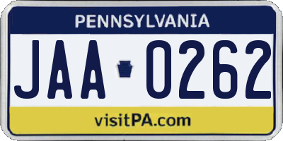 PA license plate JAA0262