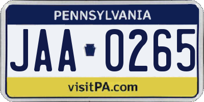 PA license plate JAA0265