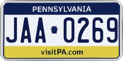 PA license plate JAA0269