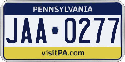 PA license plate JAA0277