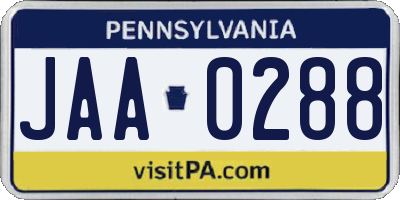 PA license plate JAA0288