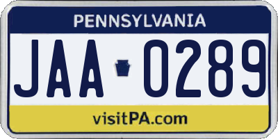 PA license plate JAA0289