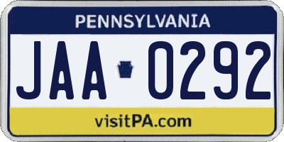 PA license plate JAA0292