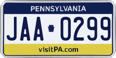 PA license plate JAA0299