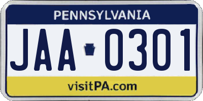 PA license plate JAA0301