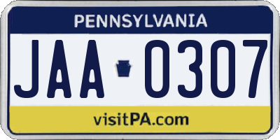 PA license plate JAA0307