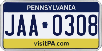 PA license plate JAA0308