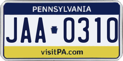 PA license plate JAA0310