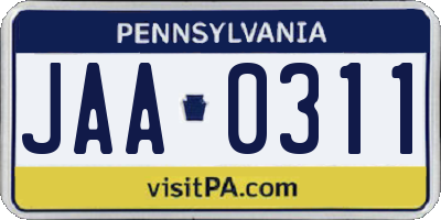 PA license plate JAA0311