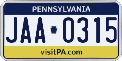 PA license plate JAA0315