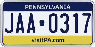 PA license plate JAA0317