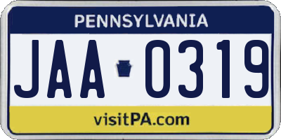 PA license plate JAA0319