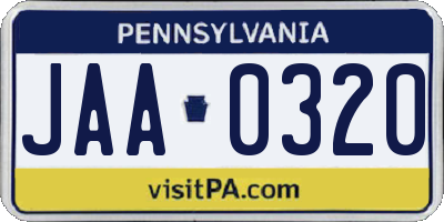 PA license plate JAA0320