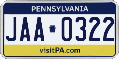 PA license plate JAA0322