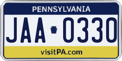 PA license plate JAA0330