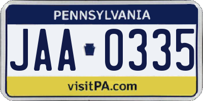 PA license plate JAA0335