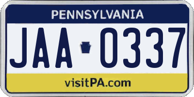 PA license plate JAA0337