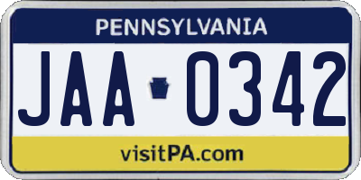 PA license plate JAA0342