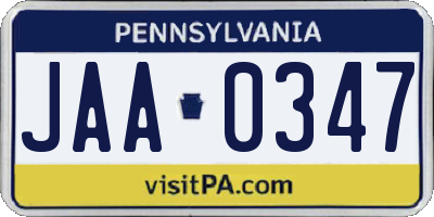 PA license plate JAA0347