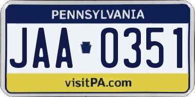 PA license plate JAA0351