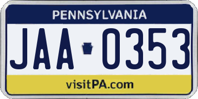 PA license plate JAA0353