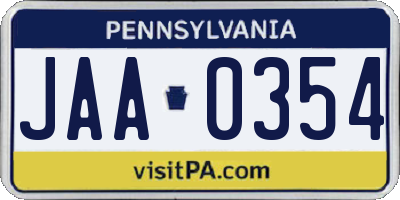 PA license plate JAA0354