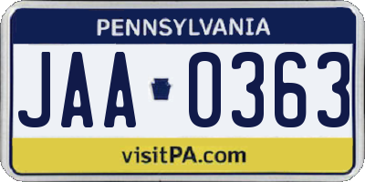 PA license plate JAA0363