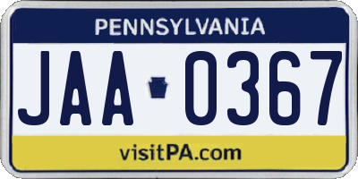 PA license plate JAA0367