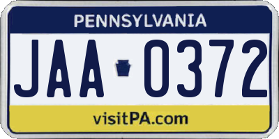 PA license plate JAA0372