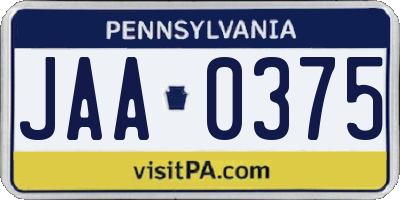 PA license plate JAA0375