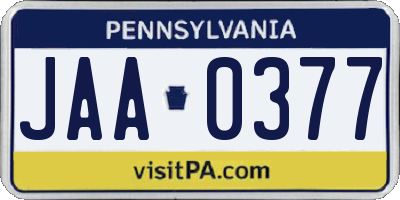 PA license plate JAA0377