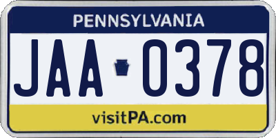 PA license plate JAA0378