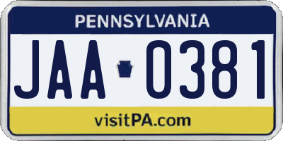 PA license plate JAA0381